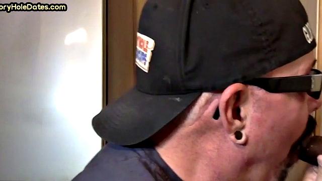 Mature gay man gets gloryhole action after sucking cock