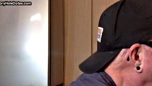 Mature gay man gets gloryhole action after sucking cock