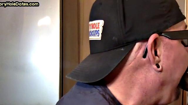 Mature gay man gets gloryhole action after sucking cock