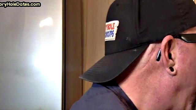 Mature gay man gets gloryhole action after sucking cock