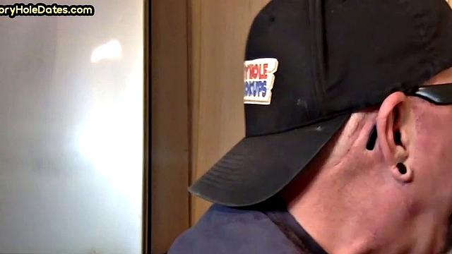 Mature gay man gets gloryhole action after sucking cock