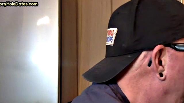 Mature gay man gets gloryhole action after sucking cock