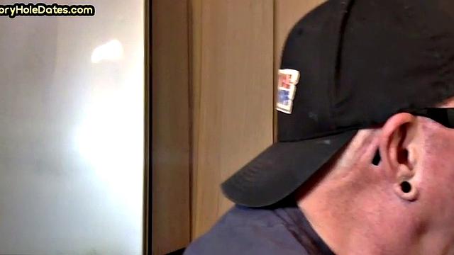 Mature gay man gets gloryhole action after sucking cock