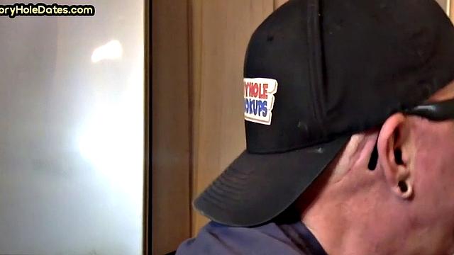 Mature gay man gets gloryhole action after sucking cock