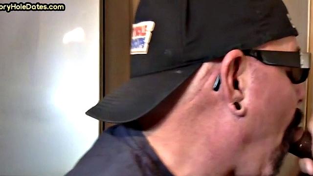 Mature gay man gets gloryhole action after sucking cock