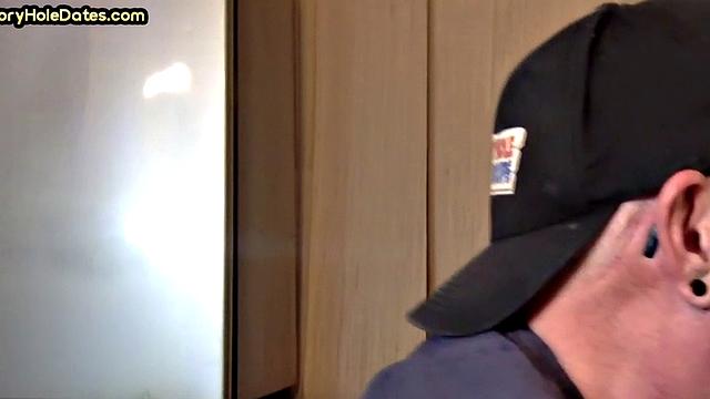 Mature gay man gets gloryhole action after sucking cock