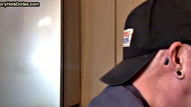 Mature gay man gets gloryhole action after sucking cock