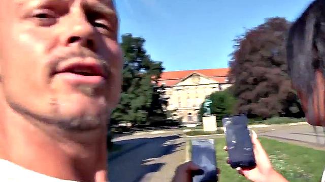 POV public German bomb enjoys outdoor amateur sex