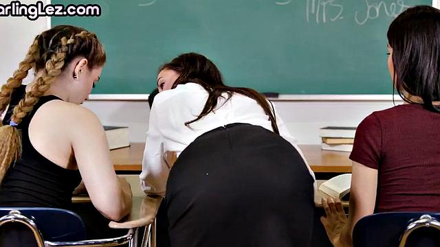 Darling 21yo having fun with nympho teacher in classroom