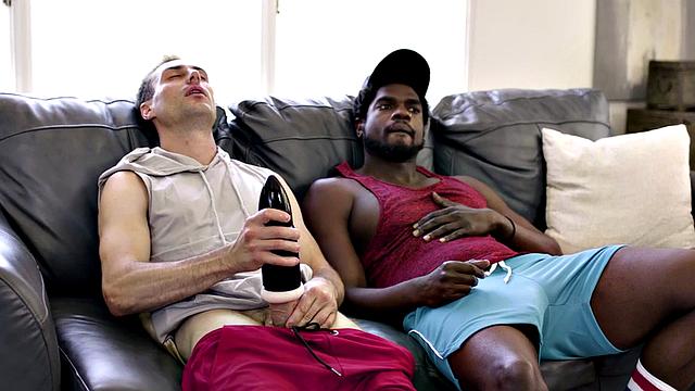 athletic jock gets asslicked by black BF after BJ