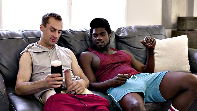 athletic jock gets asslicked by black BF after BJ