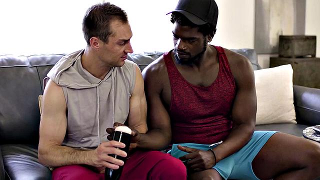 athletic jock gets asslicked by black BF after BJ