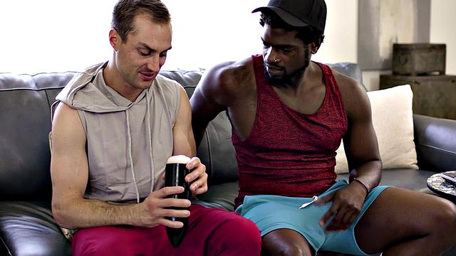 athletic jock gets asslicked by black BF after BJ