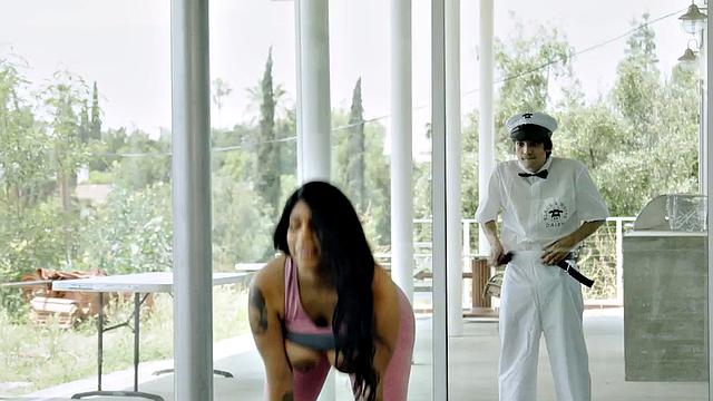 Curvy ebony rammed in bathroom after workout