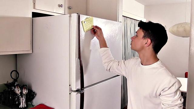 Twink stepbrother barebacked in kitchen by stepbro