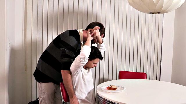 Twink stepbrother barebacked in kitchen by stepbro