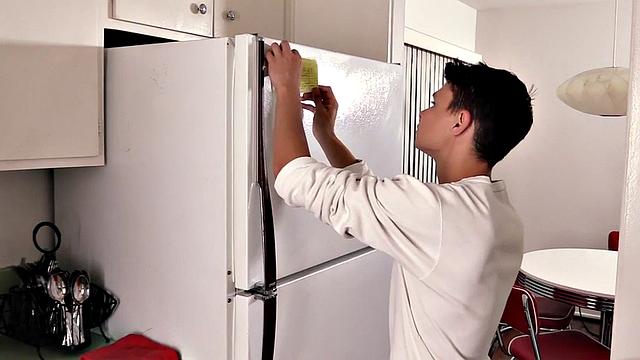 Twink stepbrother barebacked in kitchen by stepbro