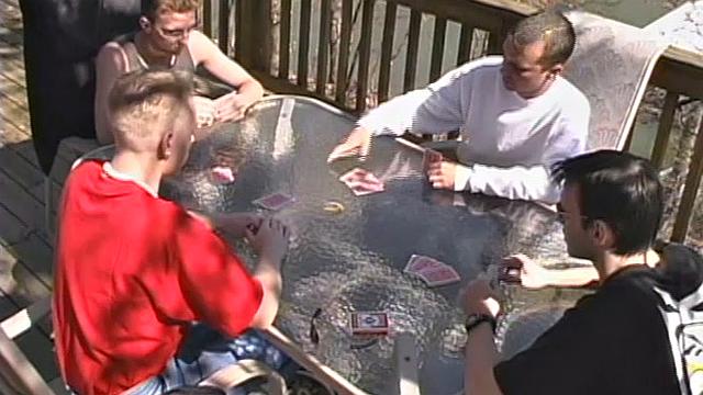 The scene opens with Tristan and Casper playing strip poker with Seth Reece and Derrick Windsor.