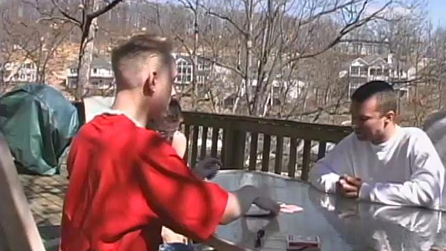 The scene opens with Tristan and Casper playing strip poker with Seth Reece and Derrick Windsor.