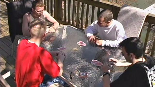 The scene opens with Tristan and Casper playing strip poker with Seth Reece and Derrick Windsor.