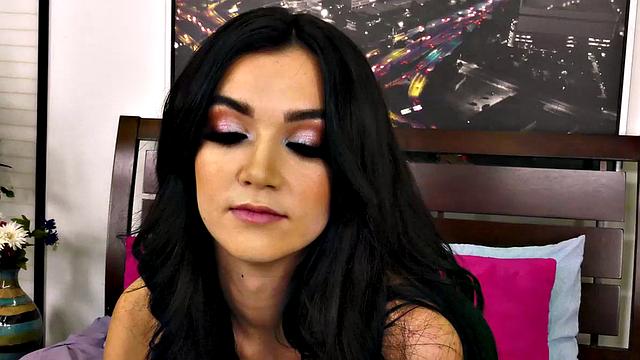 Skinny Black Hair Rose Winters Strips off Lingerie and Masturbates With Her Dildo