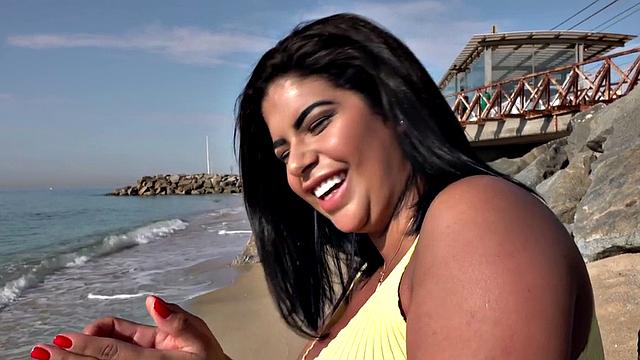 POV busty Latina babe enjoys public sex after casting