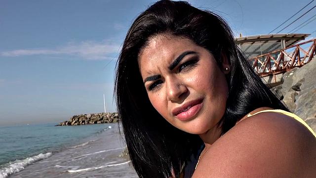 POV busty Latina babe enjoys public sex after casting