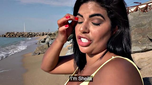 POV busty Latina babe enjoys public sex after casting