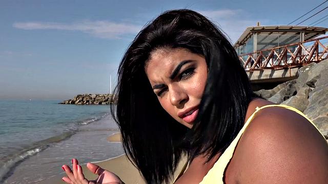 POV busty Latina babe enjoys public sex after casting