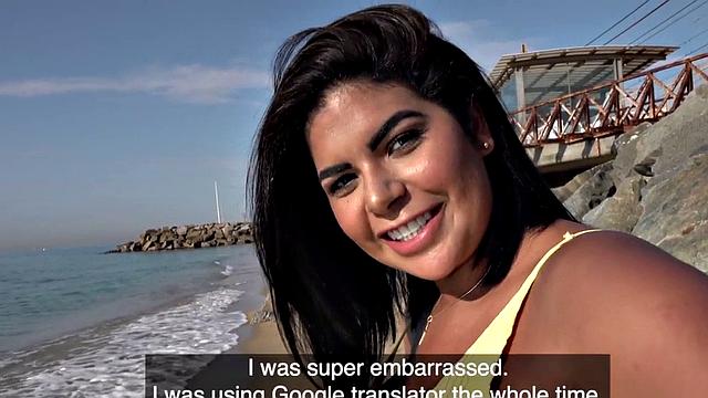 POV busty Latina babe enjoys public sex after casting