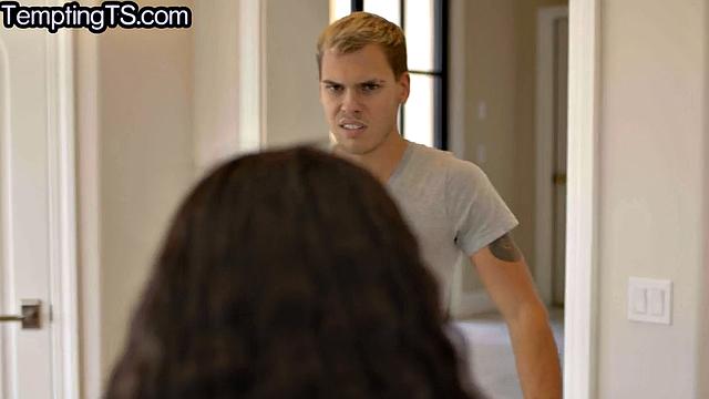 Stunning TS joins couple in 3some