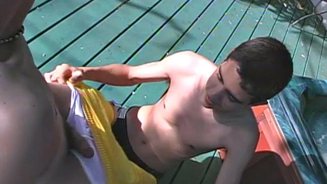Gage Powers is lounging around by the hot tub with his young friens Bradley Allen and Trey Camden. The twinks are trying to think of what to do when Bradley takes the initiative and comes on to Gage.