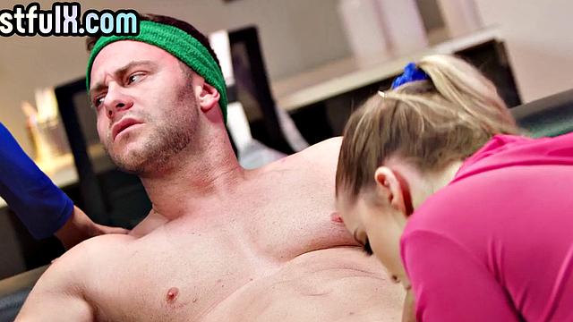 Big-titted cockhungry sluts deepthroat and tit fuck in threesome