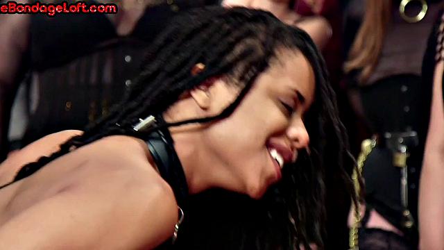 Public BDSM ladies assfucked and pussy in voyeur orgy