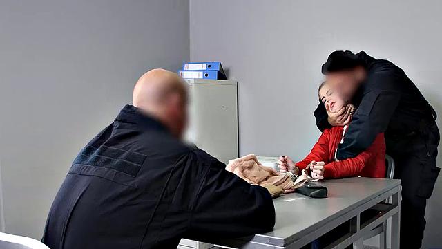 Naughty teen gets punished & fucked hard by security in hot threesome