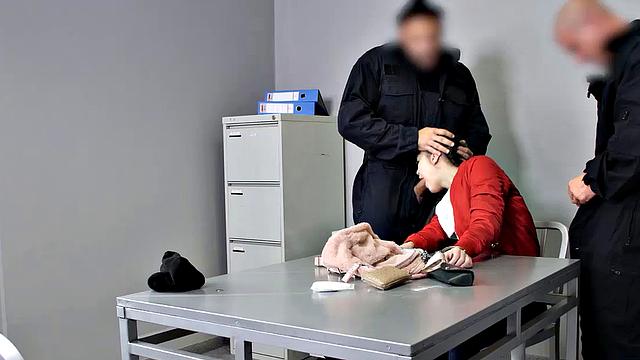 Naughty teen gets punished & fucked hard by security in hot threesome