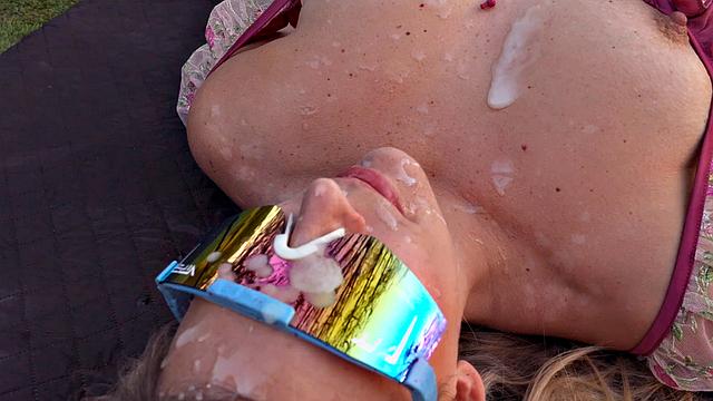 Machine Fuck and Cum Bath in the Garden
