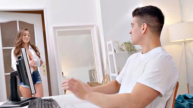 Busty lingerie babe in heels seduces and gets nailed