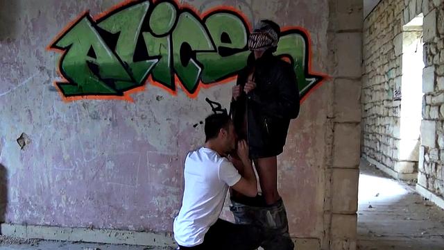 Jockstrap bottom assfucked by masked stud in jacket