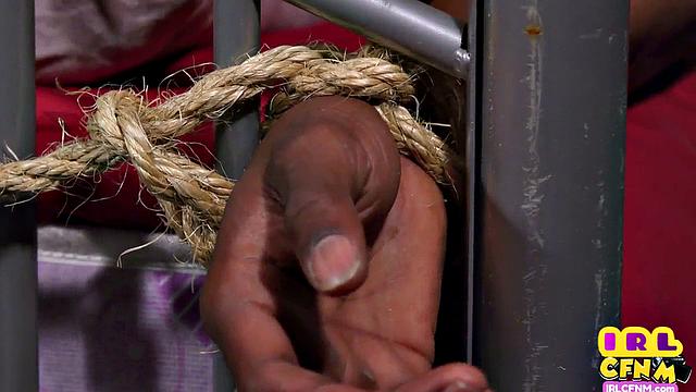CFNM amateur IR domina gives BJ to her tied up sub