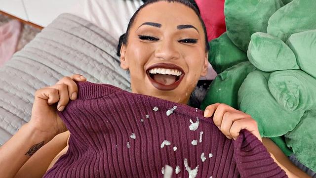 Deepthroating TS MILF assfucked by Asian maid in uniform