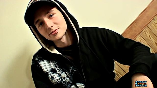 Gay skater strips down and strokes his cock
