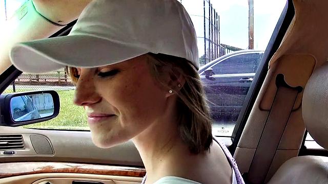 Tattooed babe Ella serves it hot in socks & car POV