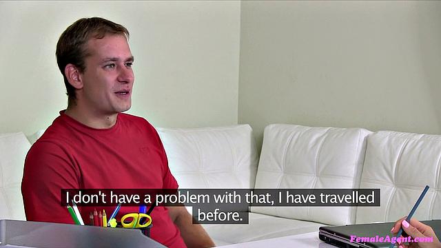 Agent models her shaved pussy & takes it from behind in office