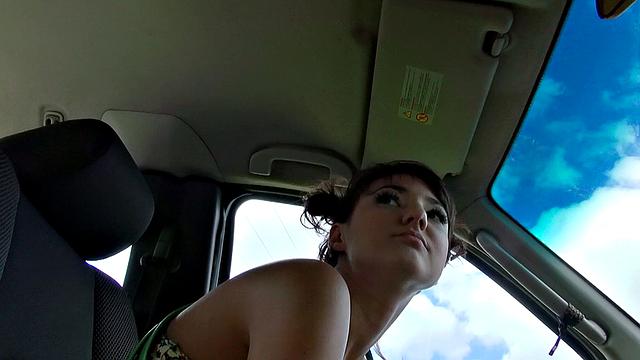 Watch Bartender's perky nipples get a hot outdoor car handjob and blowjob in shorts