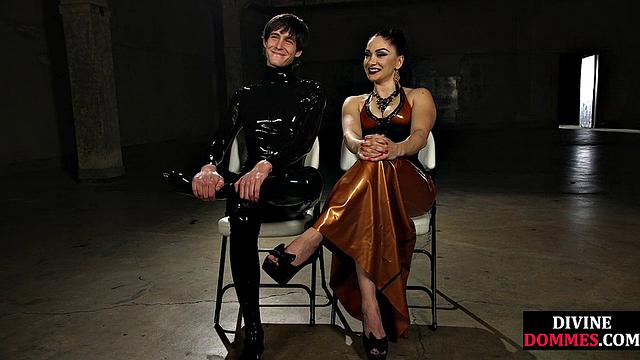 Strict busty domina whipping suspended bdsm submissive