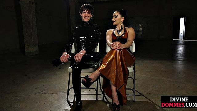Strict busty domina whipping suspended bdsm submissive