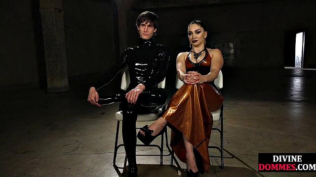 strict busty domina whips suspended bdsm submissive.