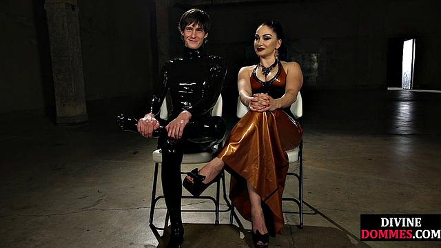Strict busty domina whipping suspended bdsm submissive
