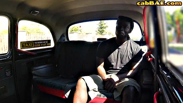Big-titted taxi babe riding guy